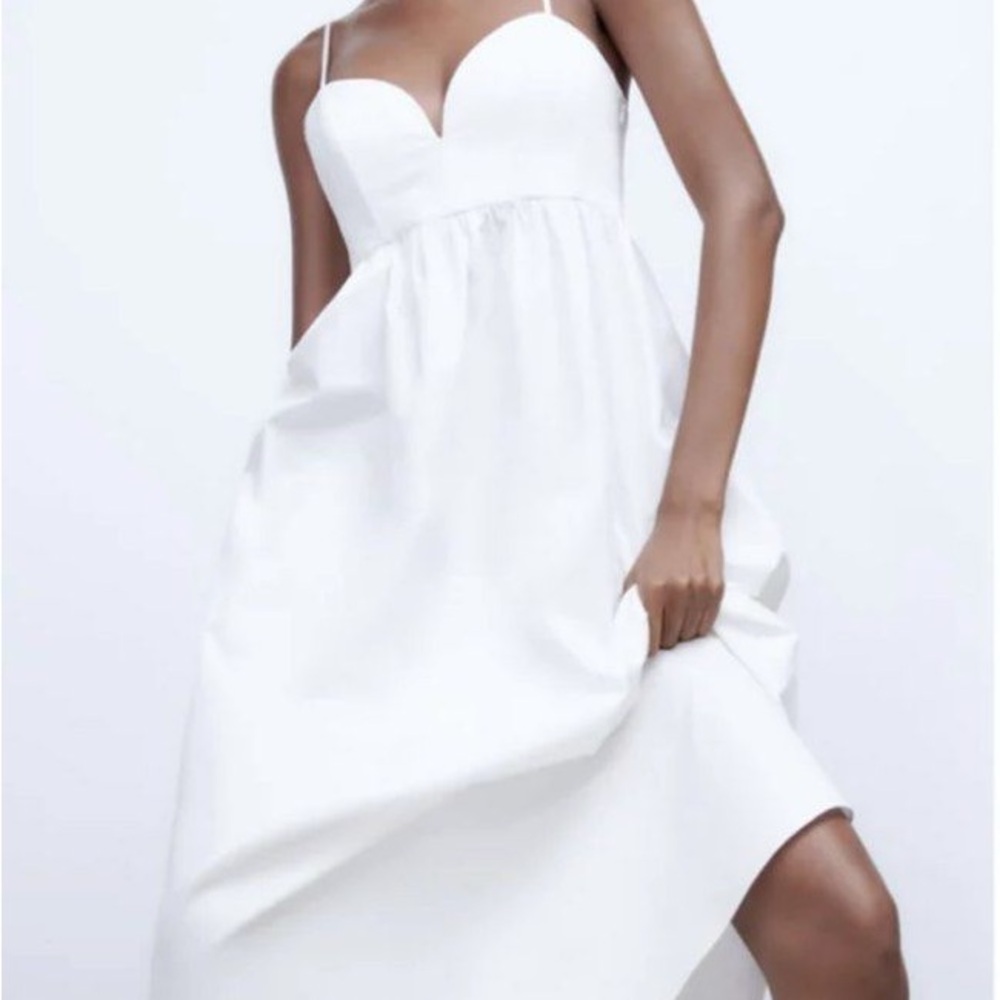NWT ZARA WHITE VOLUMINOUS MIDI DRESS